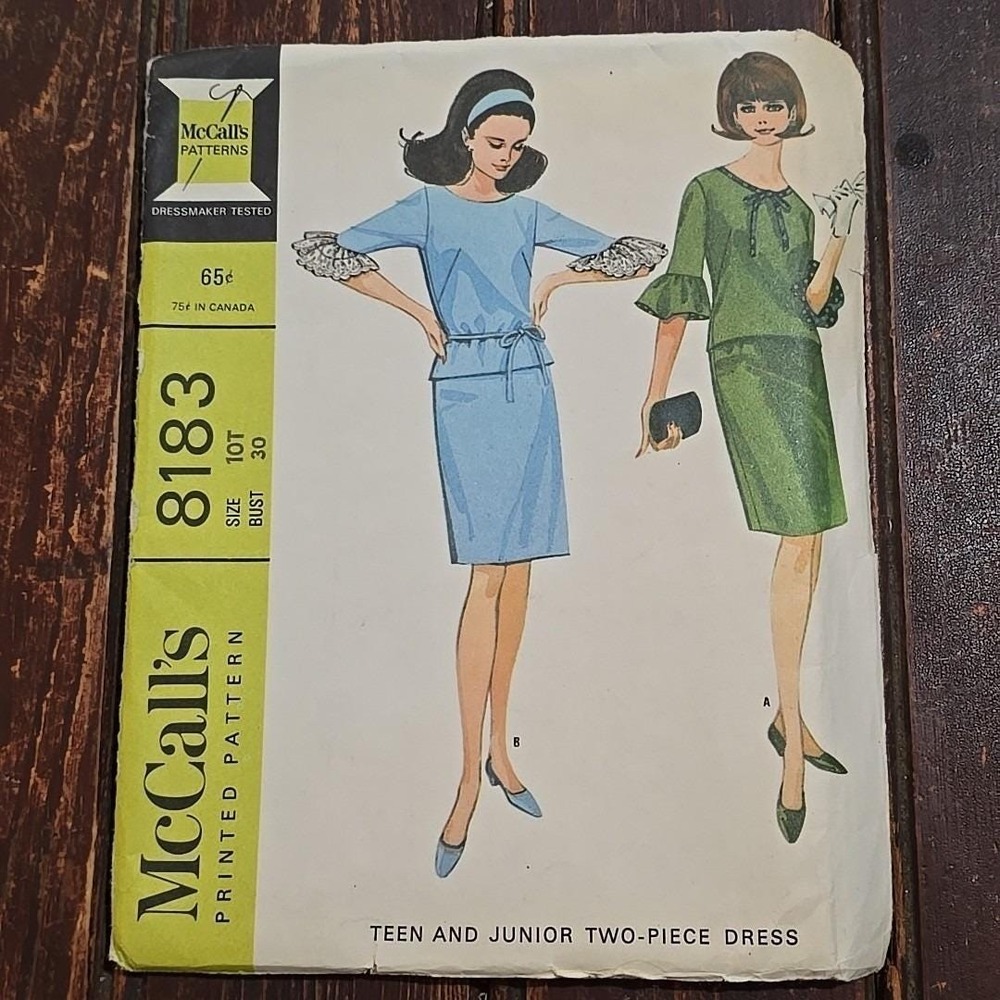 Vtg MOD 1960s McCALLS 8183 Pattern Two-Piece Dress UNCUT Size 10T Bust 30